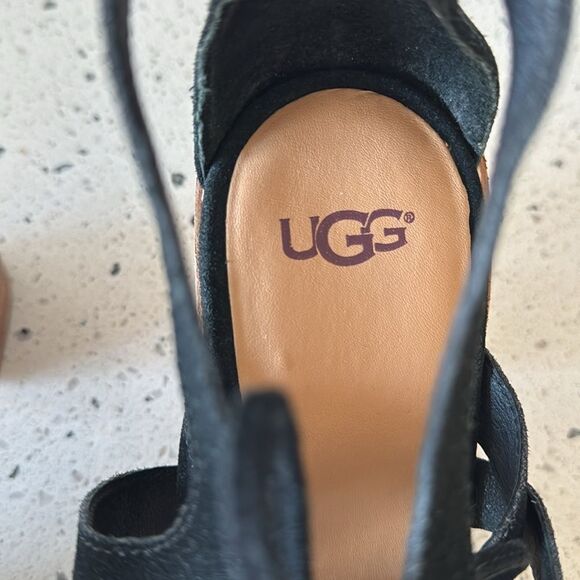 UGG Harris Black Suede Strappy Stacked Block Heeled Sandals Women’s Size 11 EUC - Picture 4 of 16